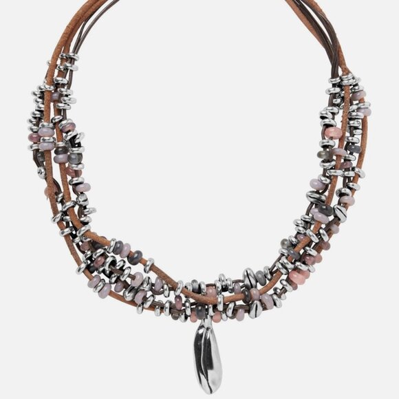 $310 Uno de 50 Multi Strand leather Silver plated Beaded Necklace Choker BOHO - Picture 1 of 14